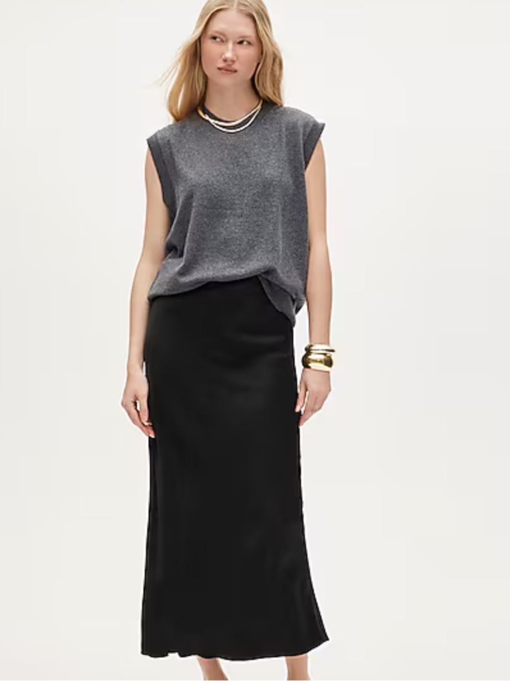 J. Crew Black Satin Maxi Skirt